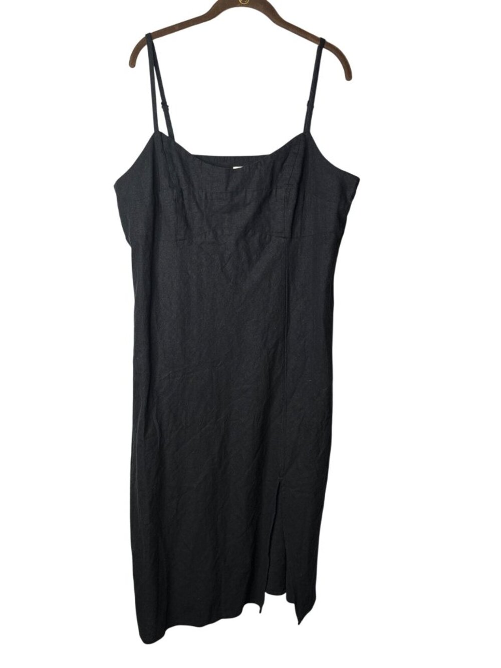 A New Day Womens Slip Dress Size XXL Midi Front Slit Spaghetti Straps Black New